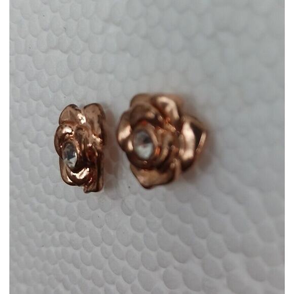 Rose Gold French Camelia Stud Earring Flower Simulated Diamond Pierced Fairygoth - Picture 3 of 7